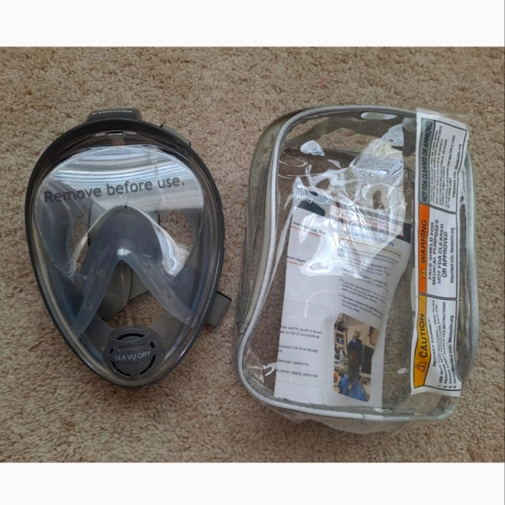 Snorkeling Head Sea Full Face Mask Shield With Air Adapter Size L/XL Travel Bag